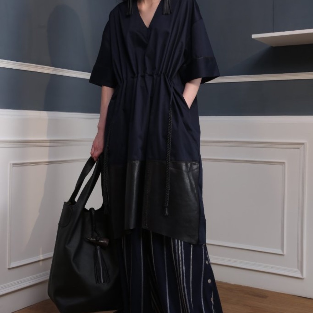 Rara Avis Leather Insert Drawstring Dress